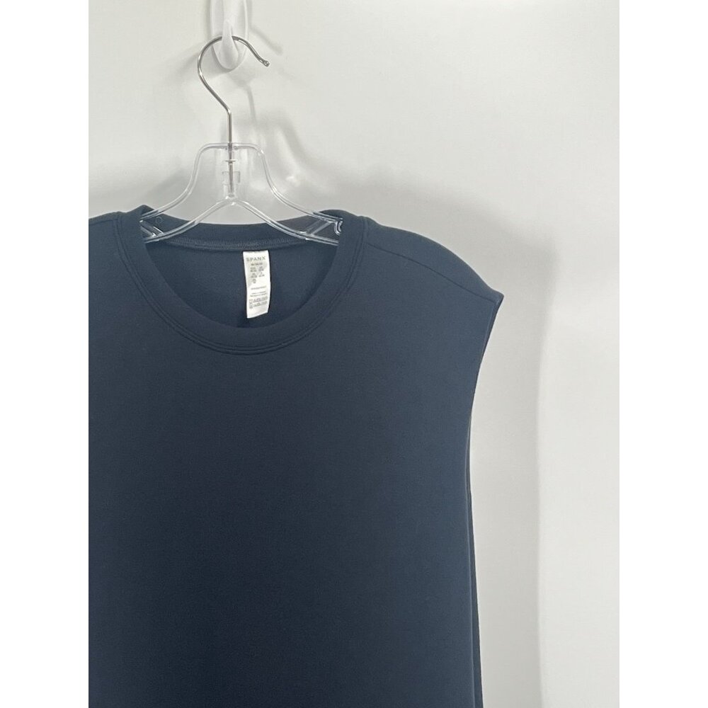 Spanx Essentials Black Sleeveless Shift Dress Sz Medium Pockets Crew Neck - Picture 3 of 6
